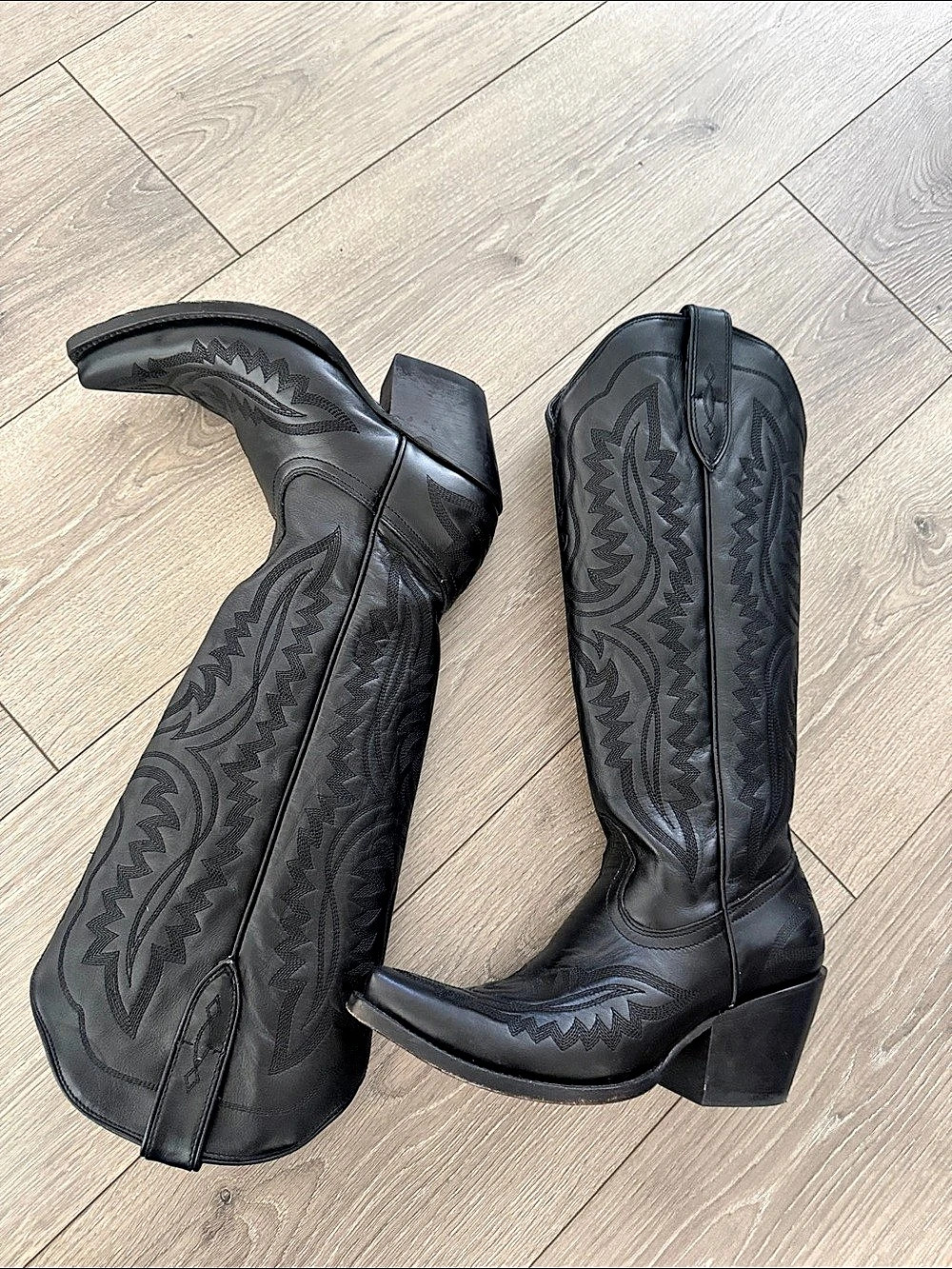 Black Embroidered  Casanova Heeled Cowboy Boots Like New